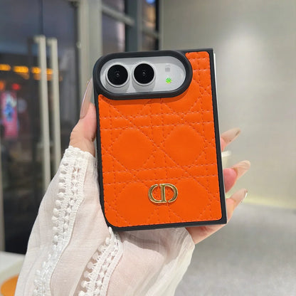 Luxury C Dior Quilted Leather Case with Gold Emblem for iPhone Duo