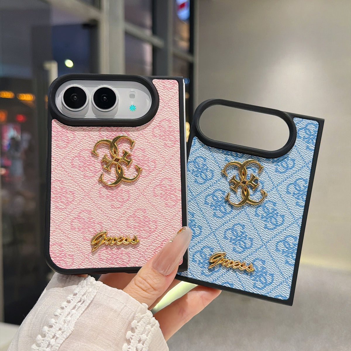 Luxury Guess Monogram Canvas Case for iPhone Duo