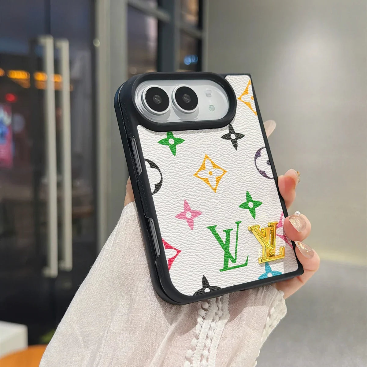 Luxury Classic LV Leather Case with Gold Emblem for iPhone Duo