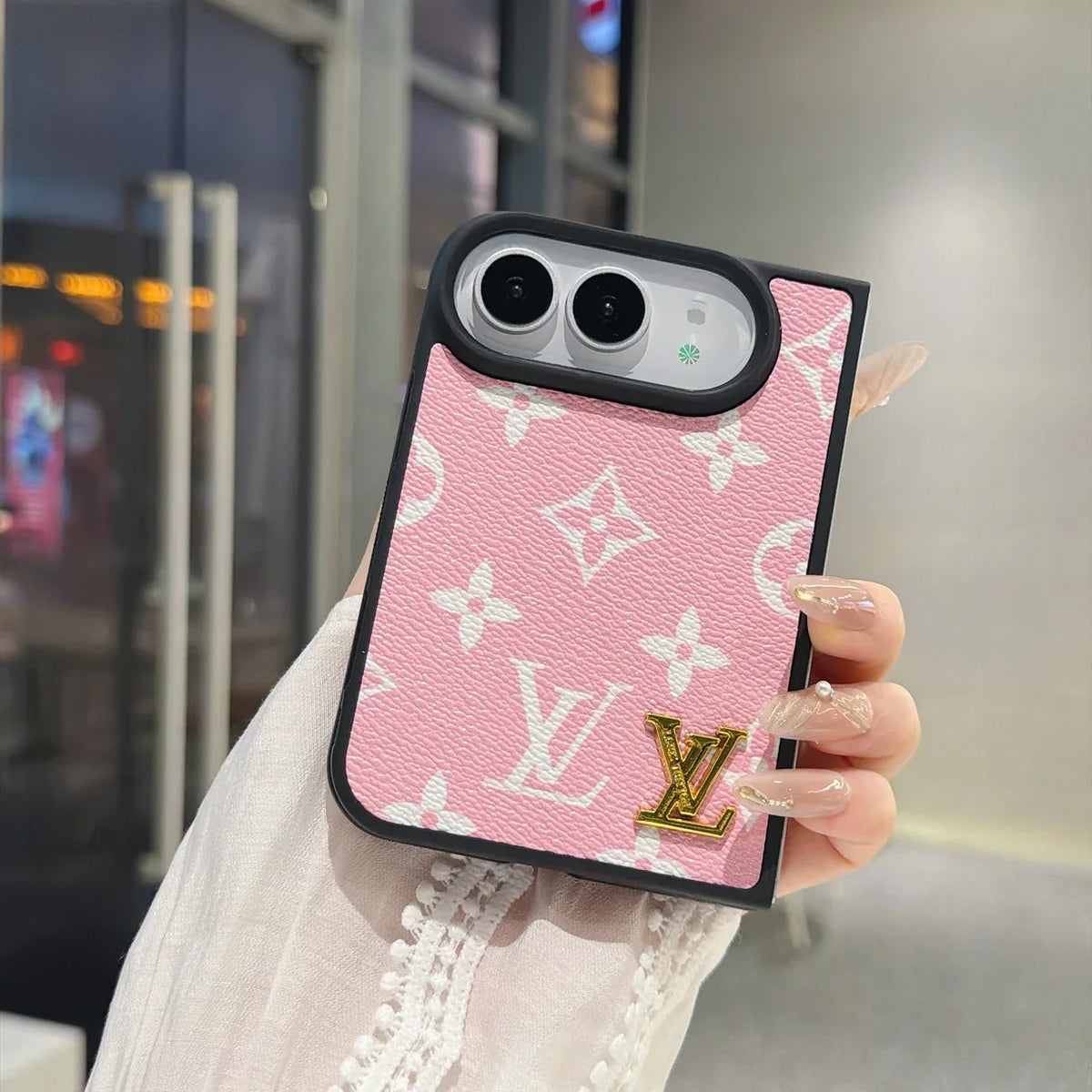 Luxury Classic LV Leather Case with Gold Emblem for iPhone Duo