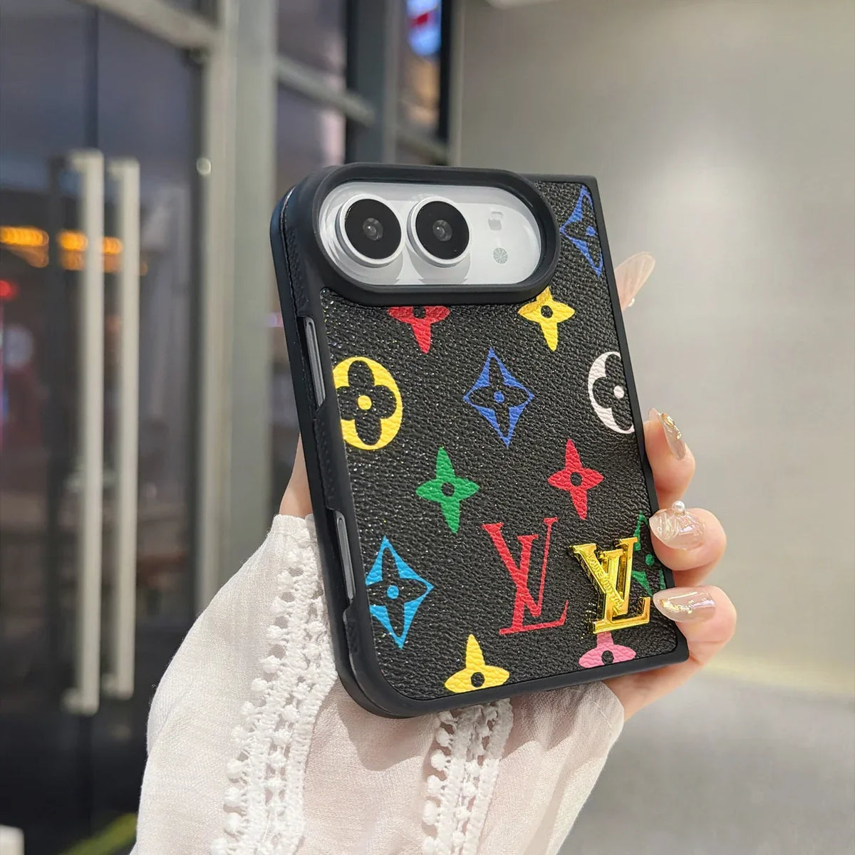 Luxury Classic LV Leather Case with Gold Emblem for iPhone Duo