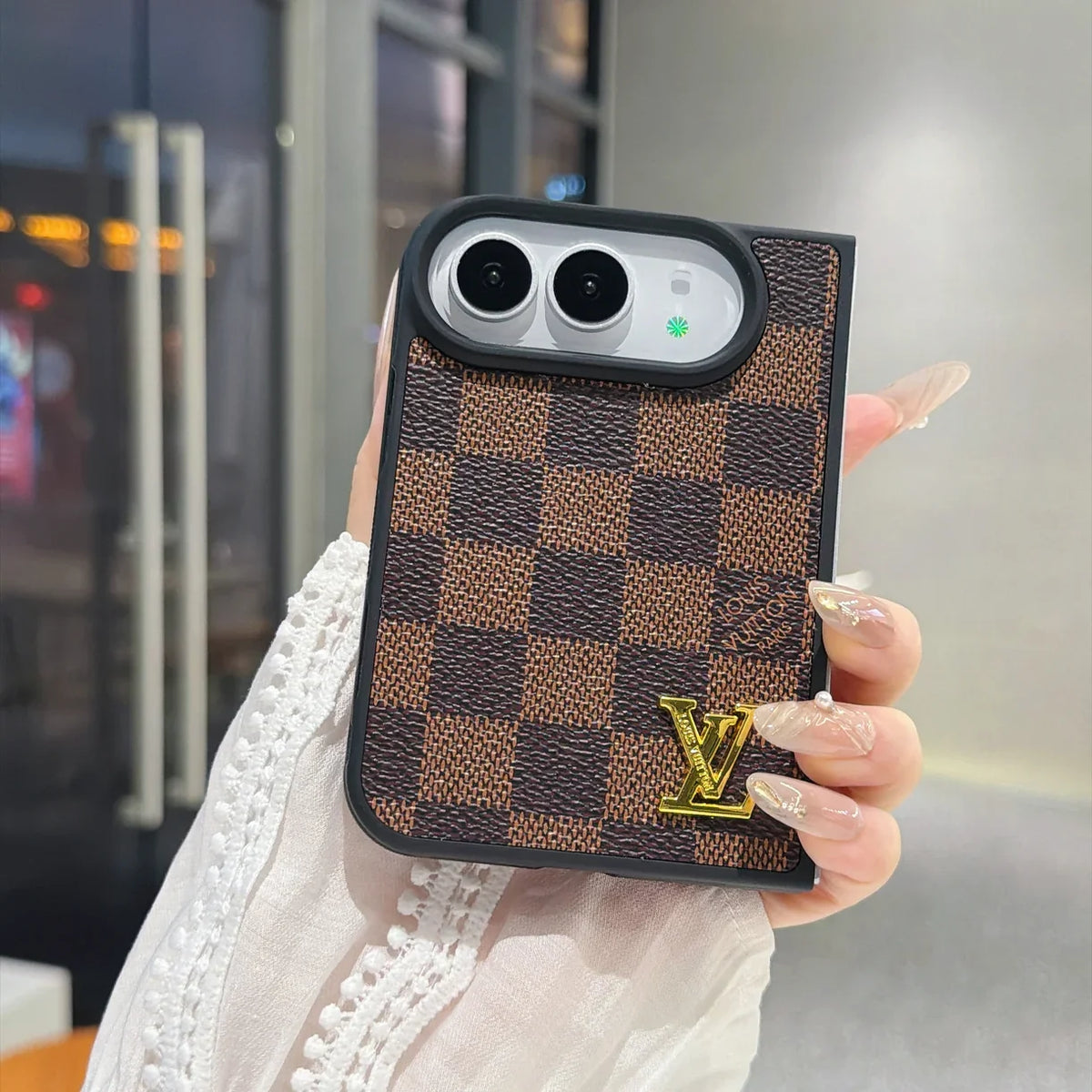 Luxury Classic LV Leather Case with Gold Emblem for iPhone Duo