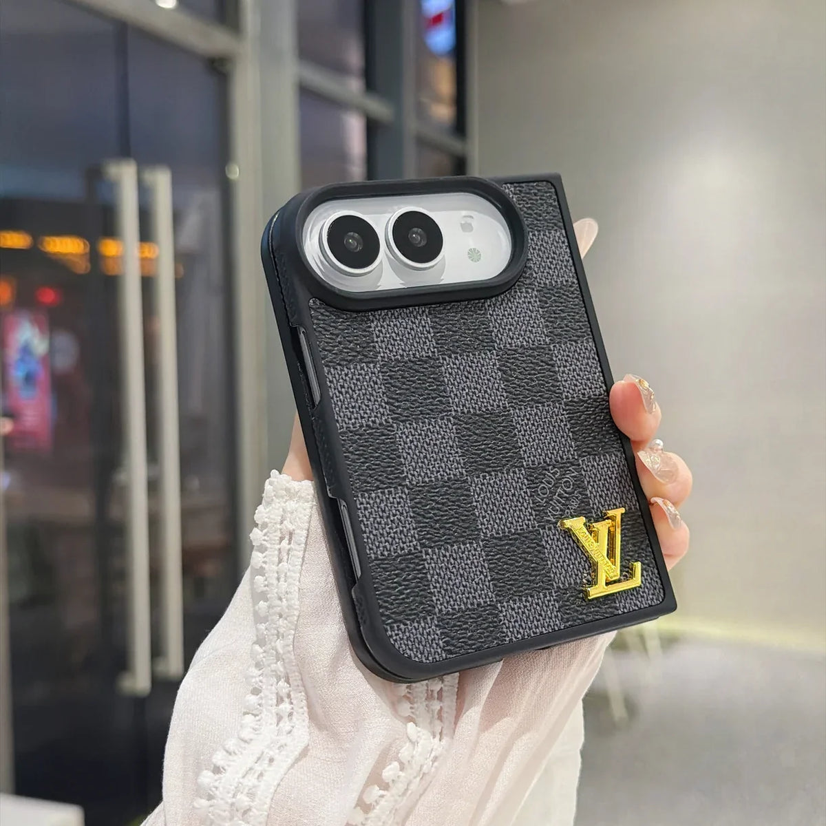 Luxury Classic LV Leather Case with Gold Emblem for iPhone Duo