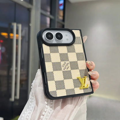 Luxury Classic LV Leather Case with Gold Emblem for iPhone Duo