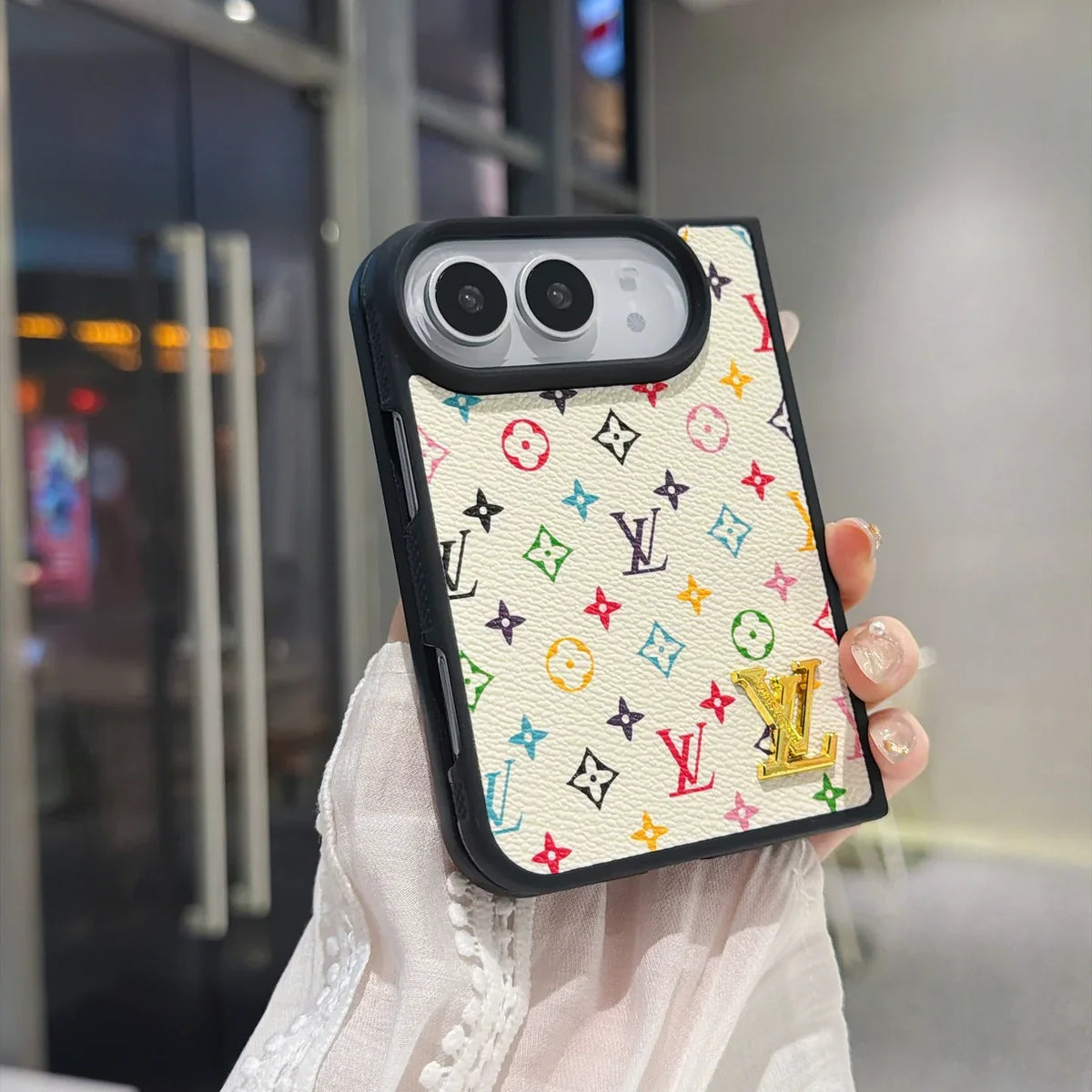 Luxury Classic LV Leather Case with Gold Emblem for iPhone Duo