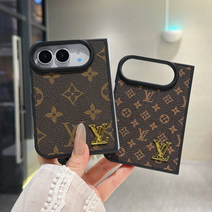 Luxury Classic LV Leather Case with Gold Emblem for iPhone Duo