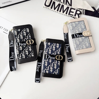 Dior iPhone Case With Card Holder And Wrist Strap For iPhone 12-18 Pro & Pro Max