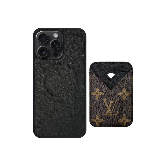 Set Magsafe Cardholder Orange LV Monogram Black with Case For iPhone 12-18 Pro & Pro Max
