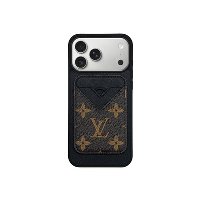 Set Magsafe Cardholder Orange LV Monogram Black with Case For iPhone 12-17 Series