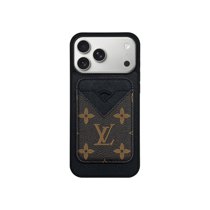 Set Magsafe Cardholder Orange LV Monogram Black with Case For iPhone 12-18 Pro & Pro Max