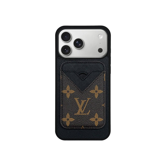 Set Magsafe Cardholder Orange LV Monogram Black with Case For iPhone 12-18 Pro & Pro Max