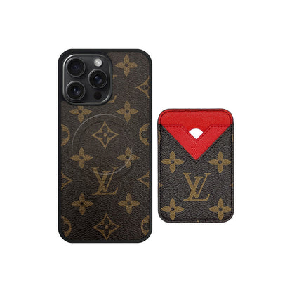 Set Magsafe Cardholder Orange LV Monogram Brown with Case For iPhone 12-17 Series
