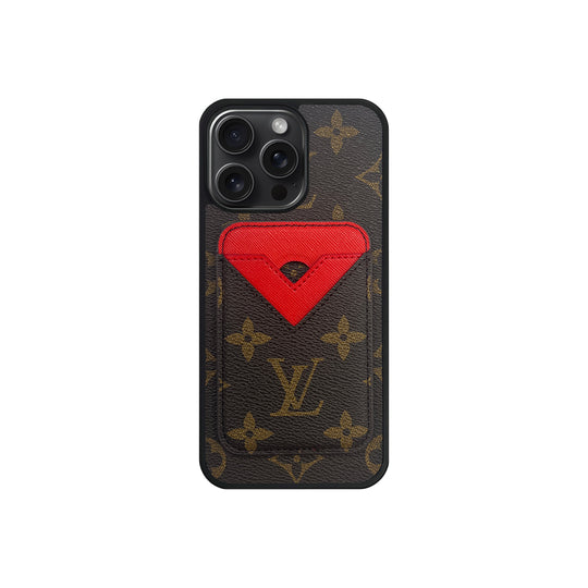 Set Magsafe Cardholder Orange LV Monogram Brown with Case For iPhone 12-17 Series
