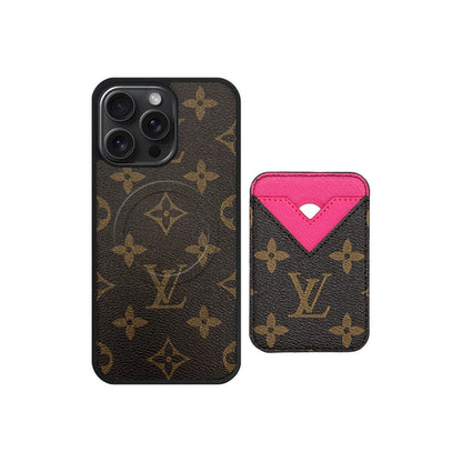 Set Magsafe Cardholder Orange LV Monogram Brown with Case For iPhone 12-17 Series