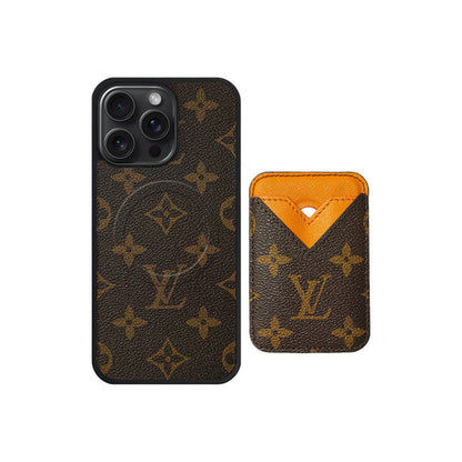 Set Magsafe Cardholder Orange LV Monogram Brown with Case For iPhone 12-17 Series