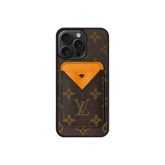 Set Magsafe Cardholder Orange LV Monogram Brown with Case For iPhone 12-17 Series