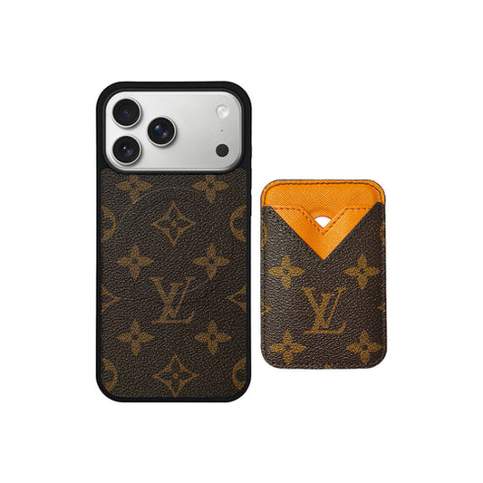 Set Magsafe Cardholder Orange LV Monogram Brown with Case For iPhone 12-18 Pro & Pro Max