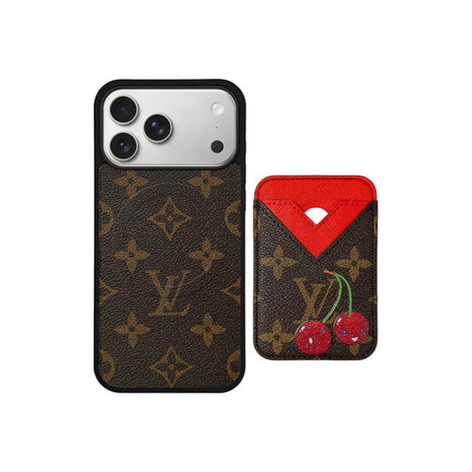Set Magsafe Cardholder Orange LV Monogram with Case For iPhone 12-18 Pro & Pro Max