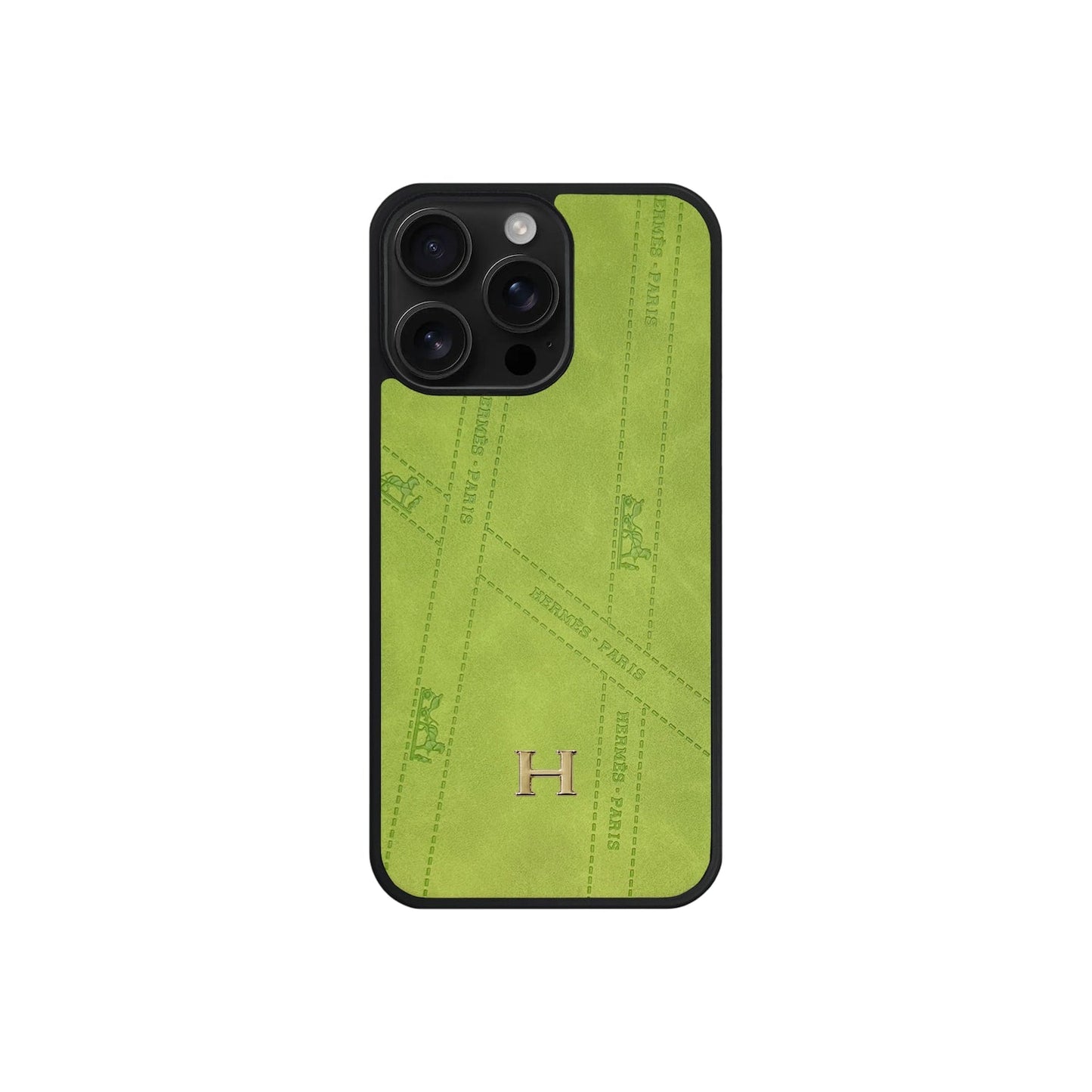 Premium Leather Hermes Style Case with Metal H-Logo for iPhone 12 - 17 Series