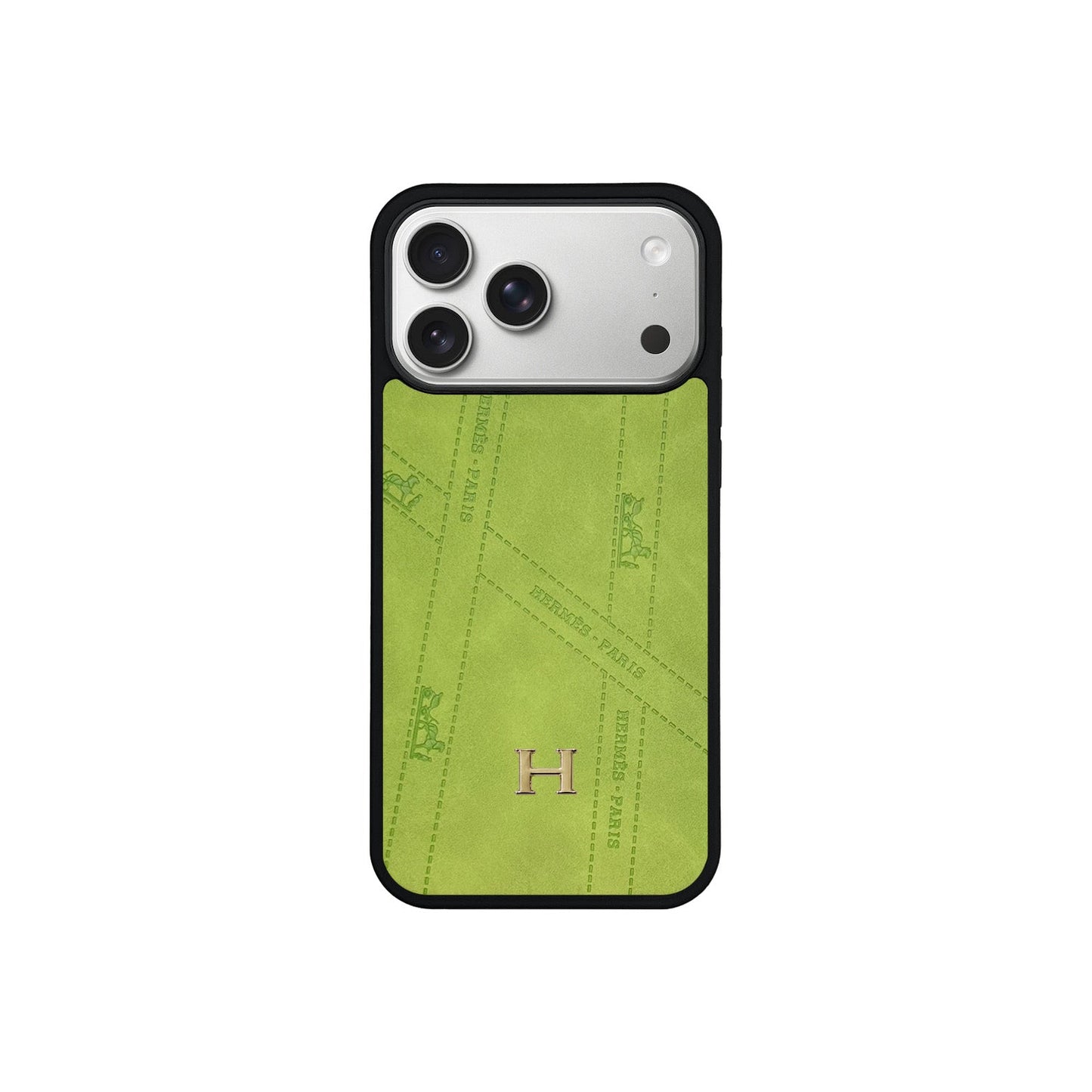 Premium Leather Hermes Style Case with Metal H-Logo for iPhone 12 - 17 Series