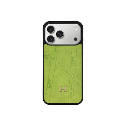 Premium Leather Hermes Style Case with Metal H-Logo for iPhone 12 - 17 Series