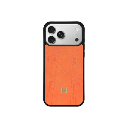 Premium Leather Hermes Style Case with Metal H-Logo for iPhone 12 - 17 Series