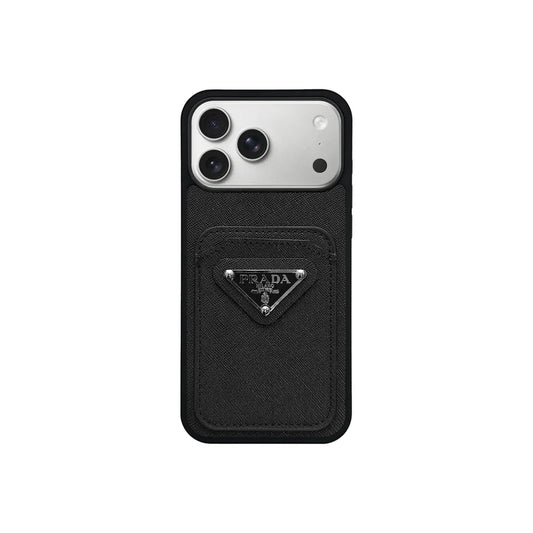 Luxury Saffiano Leather Case with Card Pocket for iPhone 12-17 Series