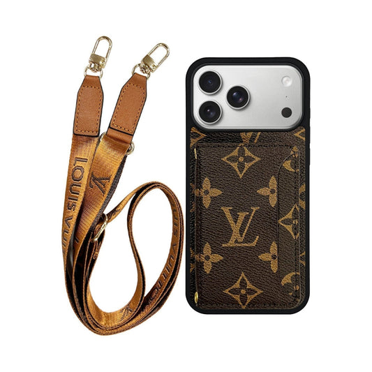 Lv Monogram Phone Case with Strap For iPhone 12-18 Pro & Pro Max