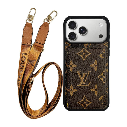 Louis Vuitton Monogram Cardholder Fully Covered Lanyard for iPhone 12-18 Pro & Pro Max