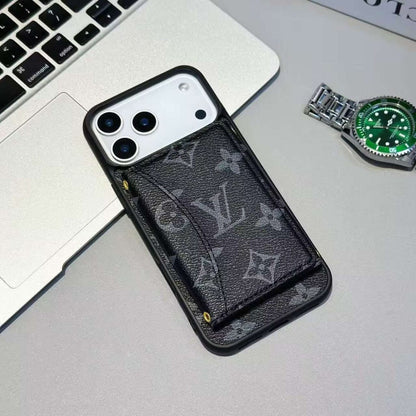 Luxury Card Holder Wallet LV Style Phone Case for iPhone 12-17 Series