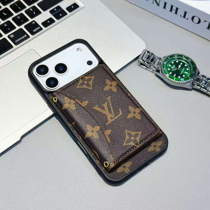 Luxury Card Holder Wallet LV Style Phone Case for iPhone 12-17 Series