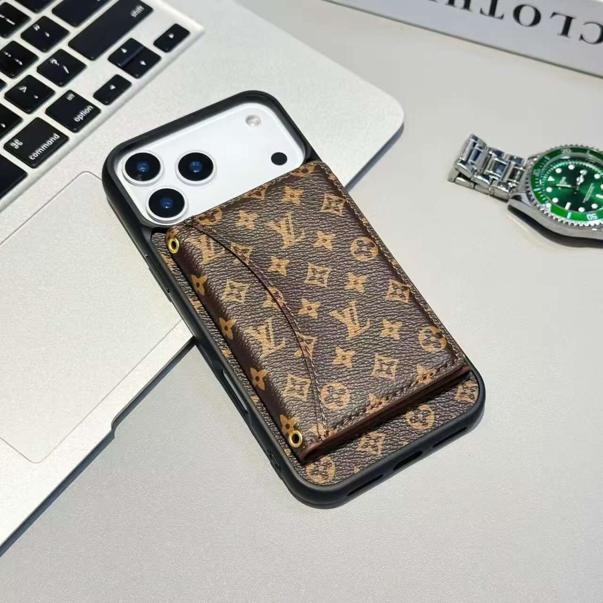 Luxury Card Holder Wallet LV Style Phone Case for iPhone 17/ 16/ 15/ 14