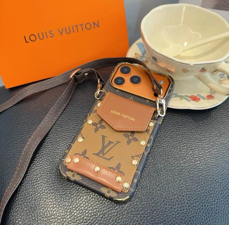 Luxury LV Phone Case with Strap For iPhone 17/ 16/ 15/ 14