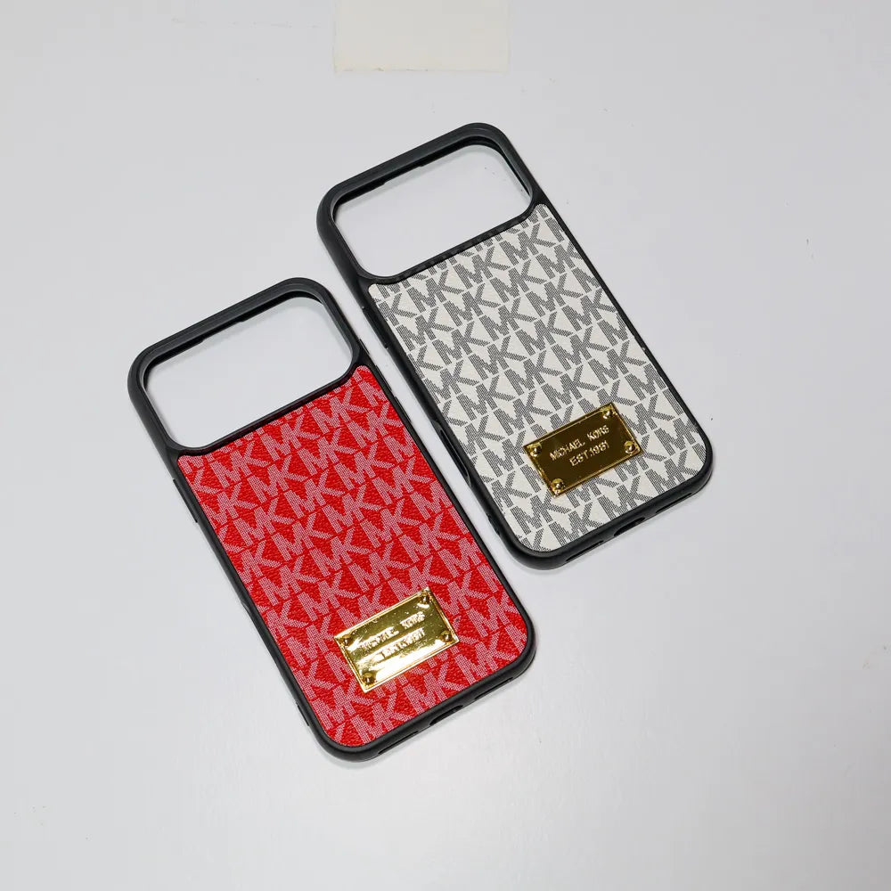 MK Leather Phone Case Metal Plate for iPhone 13-18 Pro & Pro Max