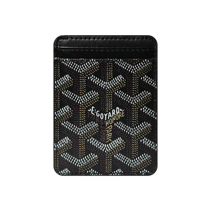 Premium Classic Black magnetic MagSafe card holder with a luxurious geometric pattern
