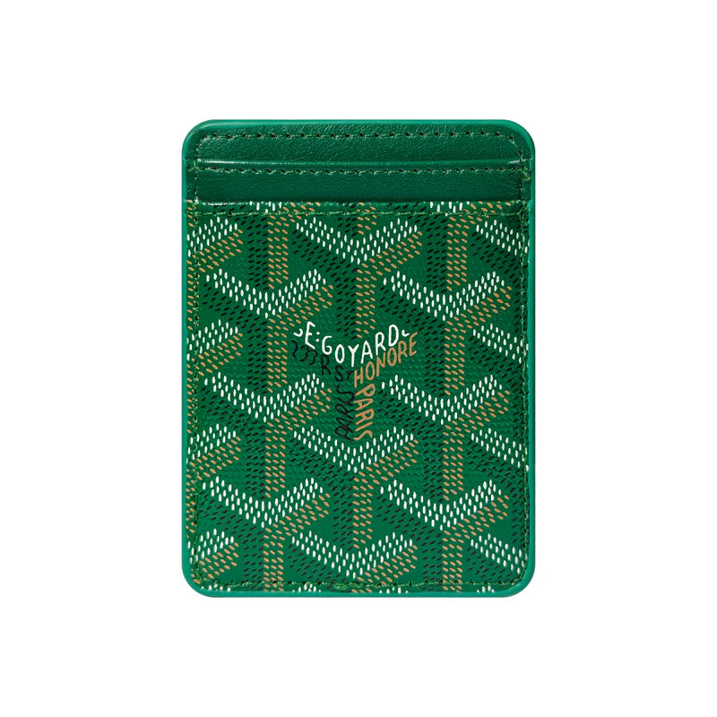 Premium Emerald Green magnetic MagSafe card holder with a luxurious geometric pattern