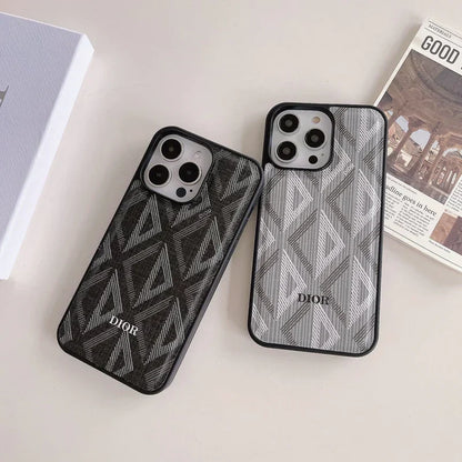 Luxury Woven Monogram & Geometric Slim Case for iPhone 12-18 Series