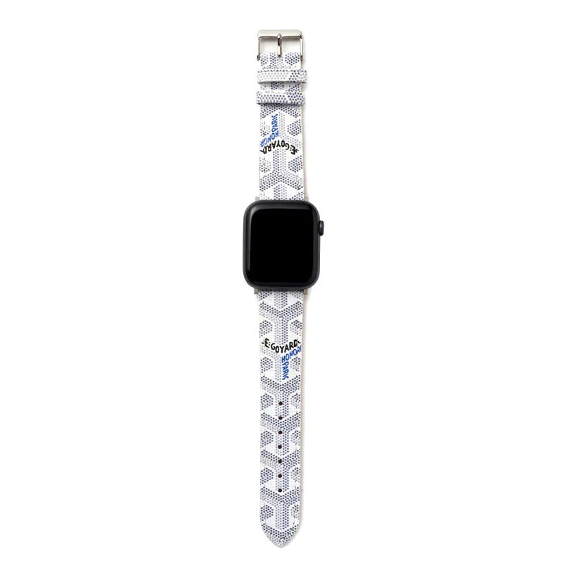Chic White GYD Monogram Apple Watch Strap