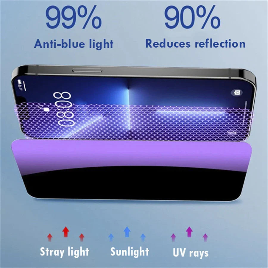 6in1 3Pcs Privacy Anti-blue Ray Screen Protector For iPhone 12-17