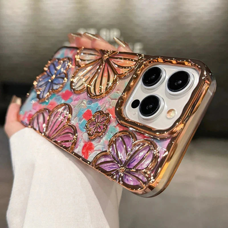 LUXURY PLATING COLOUR FASHION FLOWERS PHONE CASE FOR IPHONE theroxymob