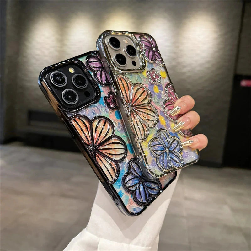 LUXURY PLATING COLOUR FASHION FLOWERS PHONE CASE FOR IPHONE theroxymob