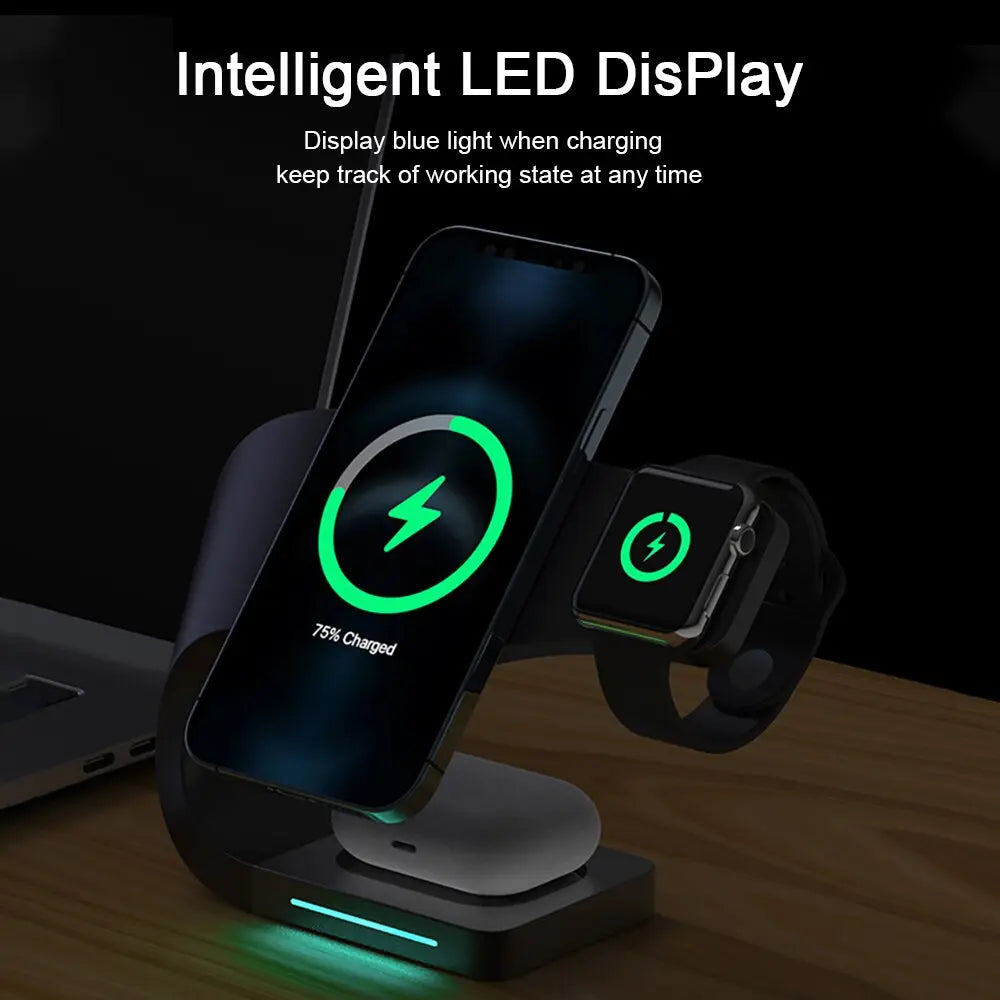 3 in 1 Qi Wireless Charger Stand For iPhone 14 13 - theroxymob