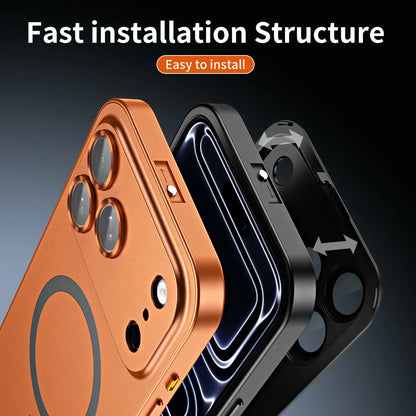 Luxurious Aluminium Magnetic Phone Case Lens Glass Protective For iPhone 12-17