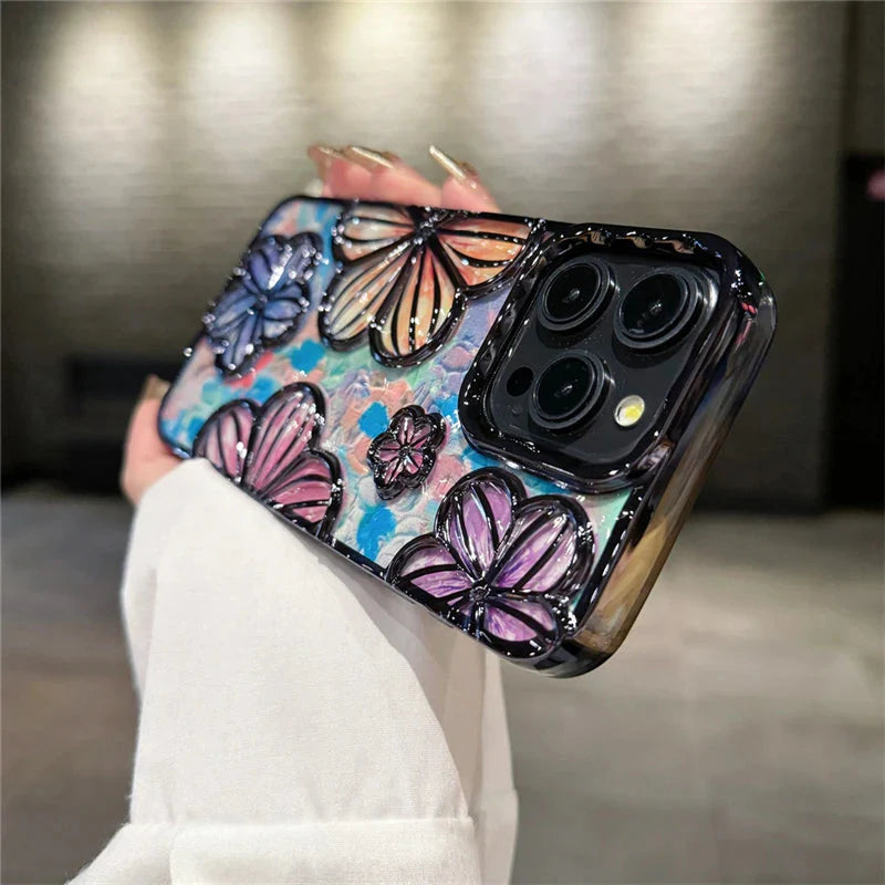 LUXURY PLATING COLOUR FASHION FLOWERS PHONE CASE FOR IPHONE theroxymob