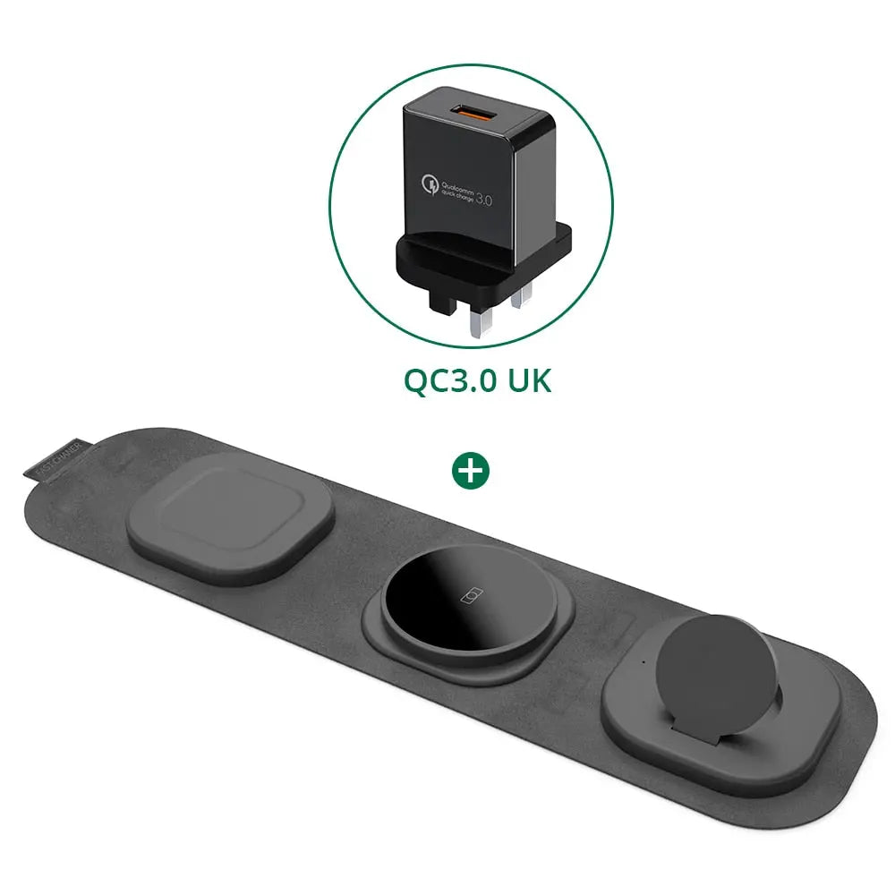 3 in 1 Travel Wireless Charger Foldable for iPhone / Apple Watch / AirPods - theroxymob