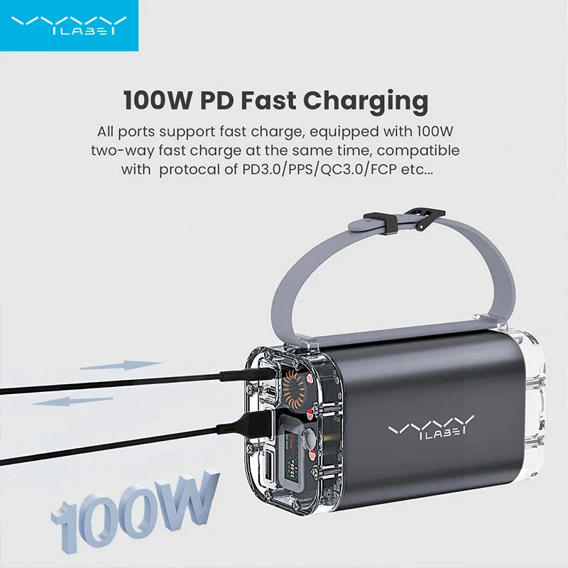 40000mAh Powerbank 100W Outdoor Waterproof USB Type C Fast Chariging LED Light Power Station theroxymob