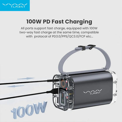 40000mAh Powerbank 100W Outdoor Waterproof USB Type C Fast Chariging LED Light Power Station theroxymob
