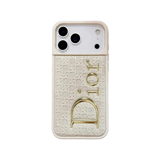 Luxury Cannage Weave iPhone Case with Gold Dior Emblem
