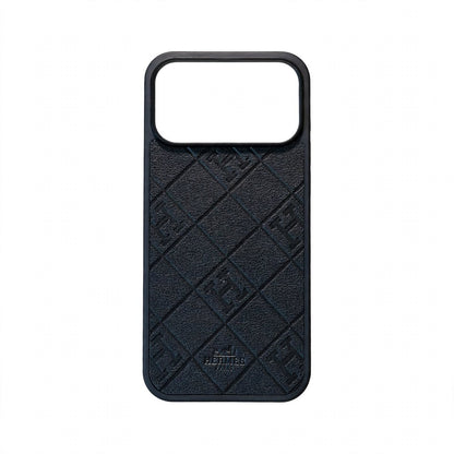 HRM Quilted Leather Case with Border Frame for iPhone 12-18 Pro & Pro Max