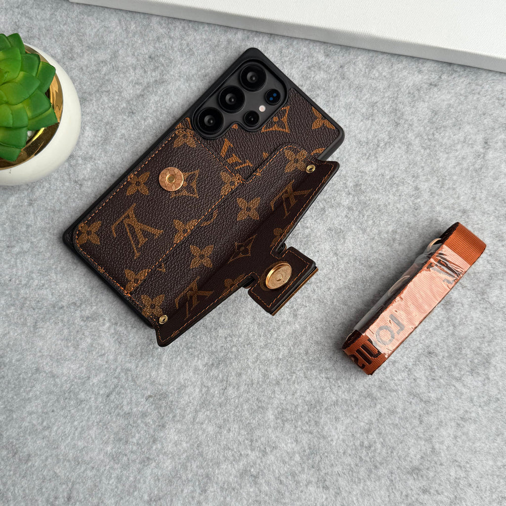 BRAND LEATHER CARD HOLDER SLOT LOCK SLING CASE FOR SAMSUNG GALAXY